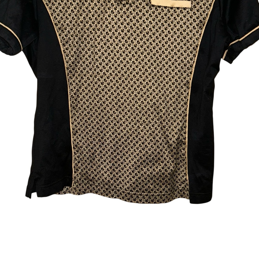 Astra Classic Womens Vintage‎ Polo Shirt Cotton Geometric Medium Retro Tan Black - Picture 4 of 9